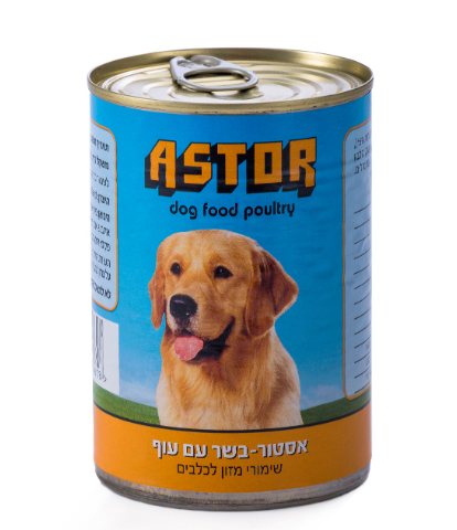 אסטור שימורים בשר עם עוף לכלבים 410 גרם