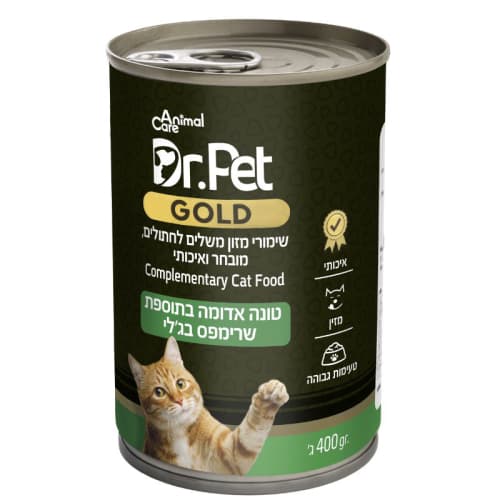 מעדן שימורים לחתול דר פט עם טונה אדומה בתוספת שרימפס בג'לי