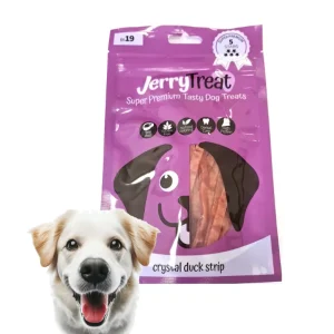 JERRY TREAT ג'רי חטיף איכותי לכלבים, רצועות ברווז קריסטל, 80 גרם